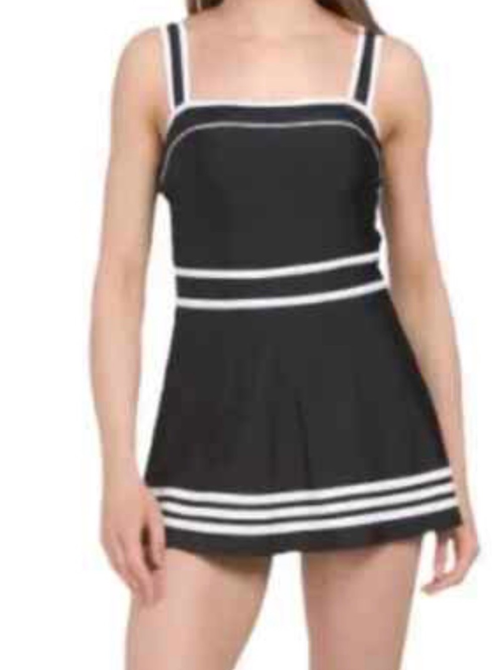 Shore Shapes Black off- White Retro Pin Up Swim Dress One Piece Size 10